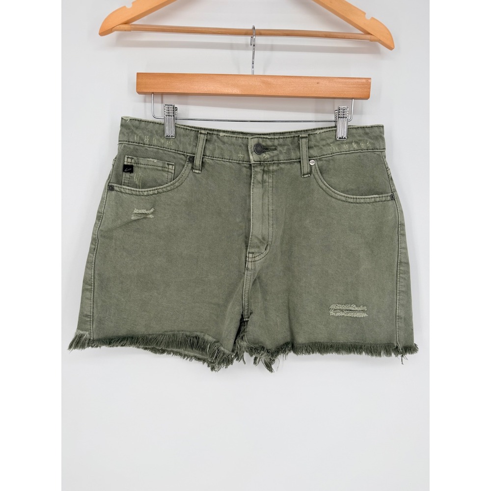 KanCan‎ Los Angeles Womens High Rise Distressed Denim Shorts Olive Green Size 31